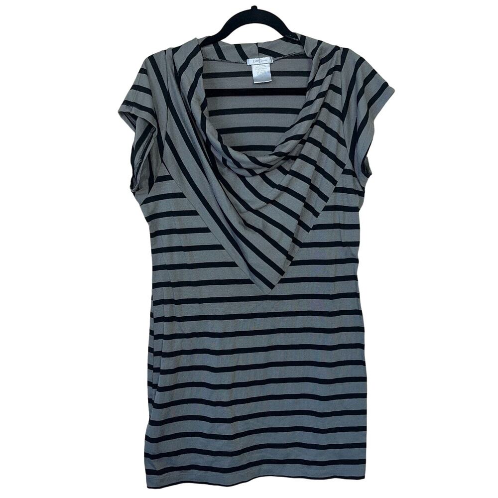 Lilly Lou Womens Sz M Short Sleeve Mini Dress Black Gray Striped